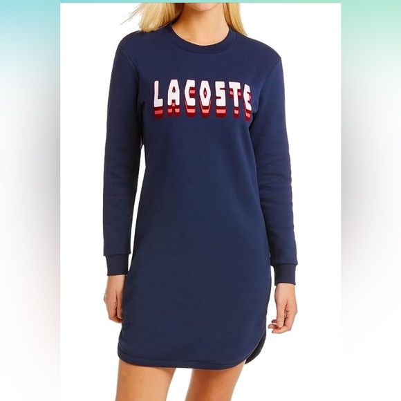 Lacoste Womens Long Sleeve Brushed Fleece Lacoste Logo Dress NWT - Picture 1 of 5